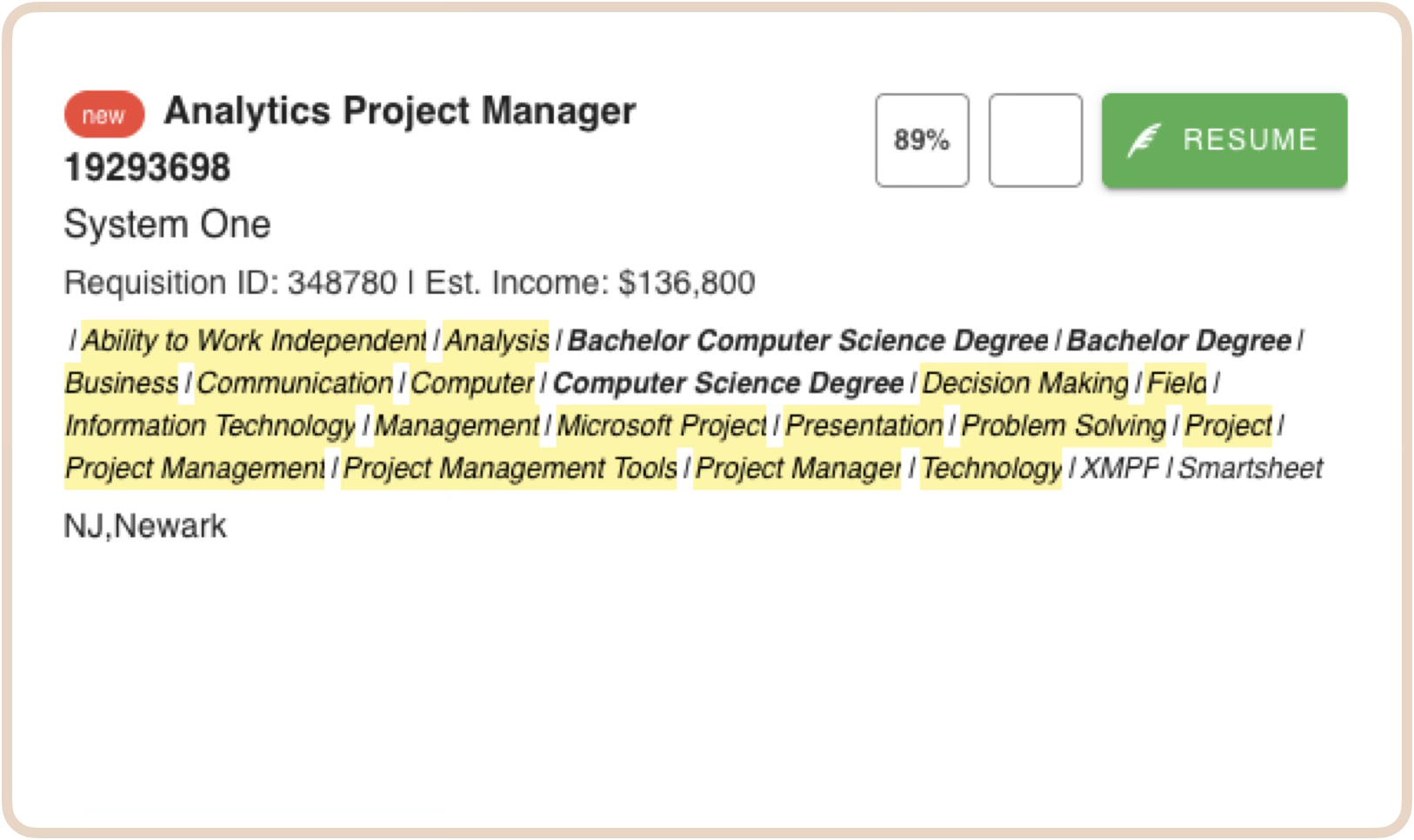 Match list of requirements